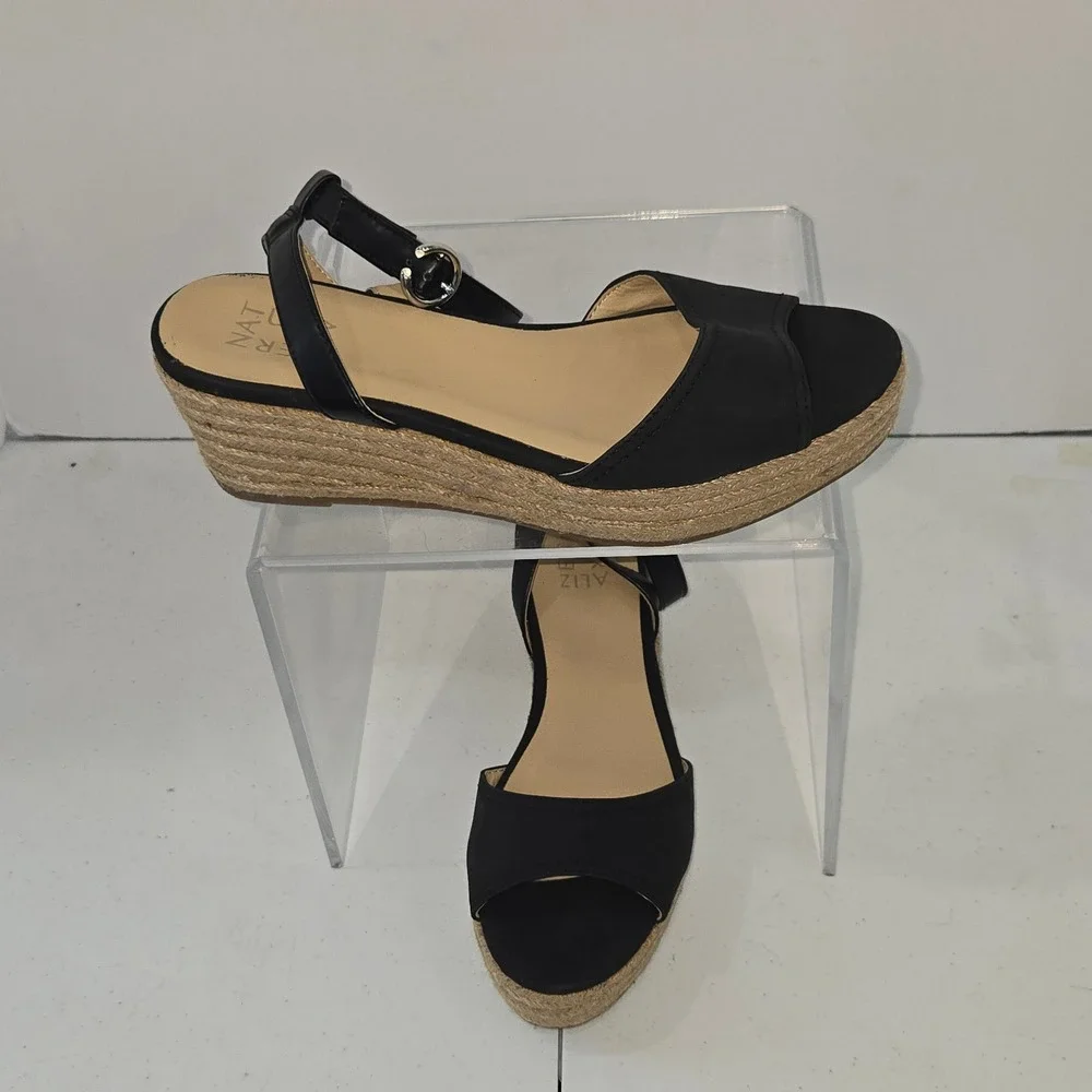 Naturalizer Bryar Black Espadrille Wedge Sandal Womens 8.5M Platform Ankle Strap